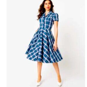 Magnolia Park Blue Gingham Dress NWT Unique Vintage 1950 Rockabilly Retro